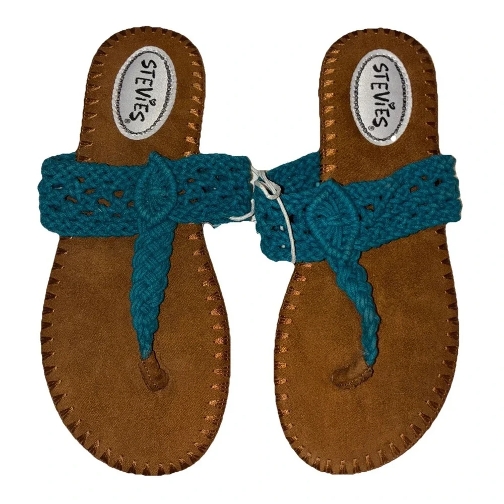 Stevies Sandals Girls Youth 3/4 Turquoise Adorable Knits‎ Crochet Flip Flop NEW